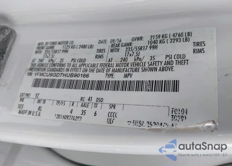 2017 Ford Escape Se from USA, damaged, VIN 1FMCU9GD7HUB90166